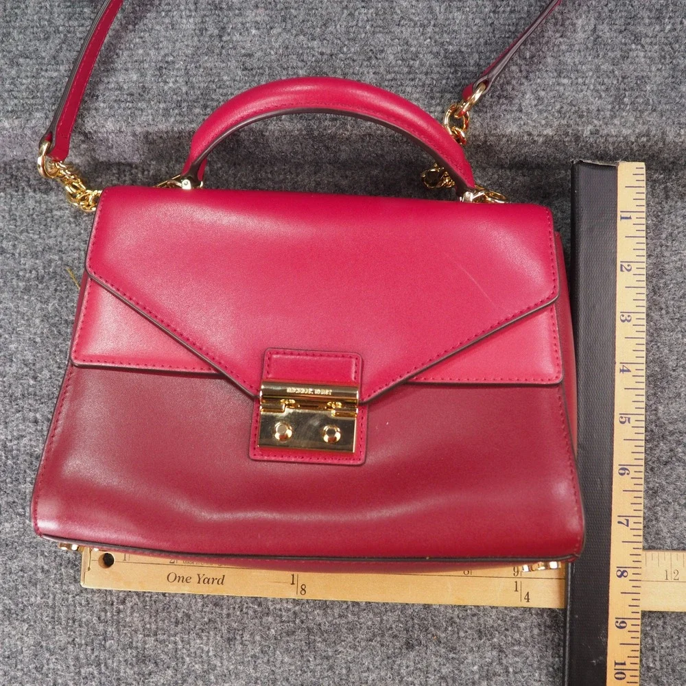Michael Kors Sloan Satchel Red Leather Gold Tone Top Handle Crossbody Bag